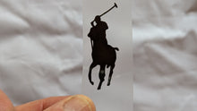 Load image into Gallery viewer, Hand holding a card with a black Polo RL logo of a person on a white background